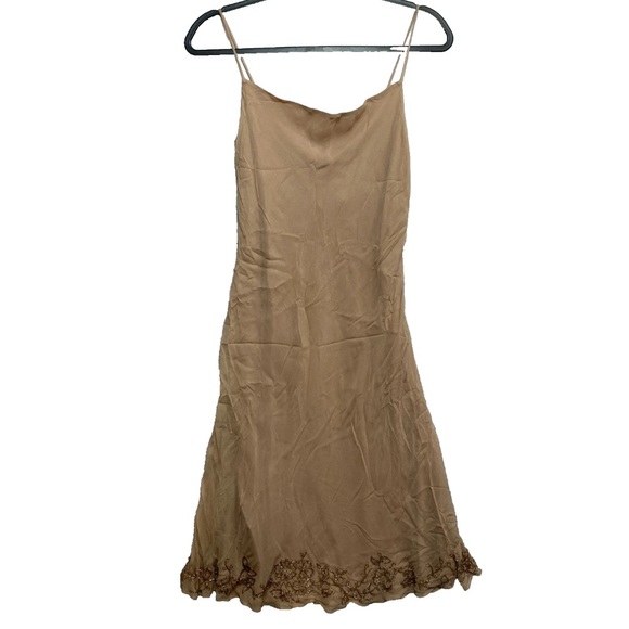 VINTAGE LAUNDRY Shelli Segal Cami Dress Womens 4 Tan Strappy 100% Silk Slip $240 - Picture 1 of 9